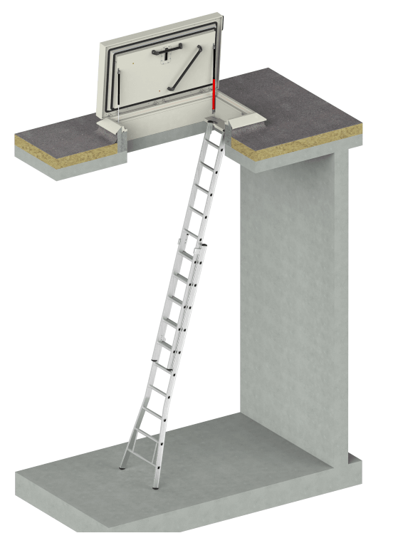 Staka Roof access hatch with extension ladder